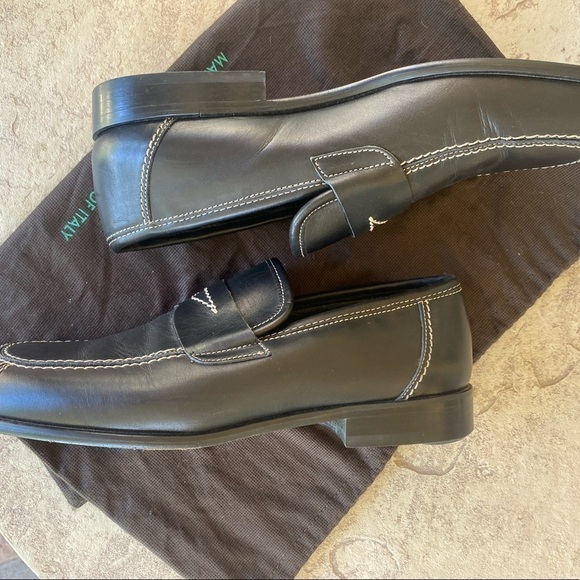 Vintage Donald J Plainer Men\'s Black Leather Penny Loafers‎ Slip On Size 7M main image 9